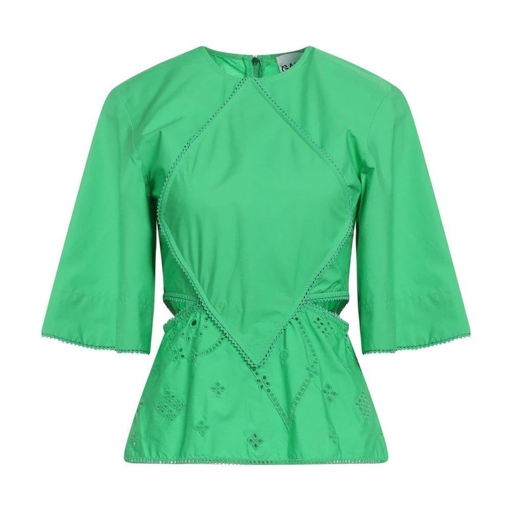 GANNI Women’s Green Broderie Anglaise Blouse Top - Picture 3 of 15